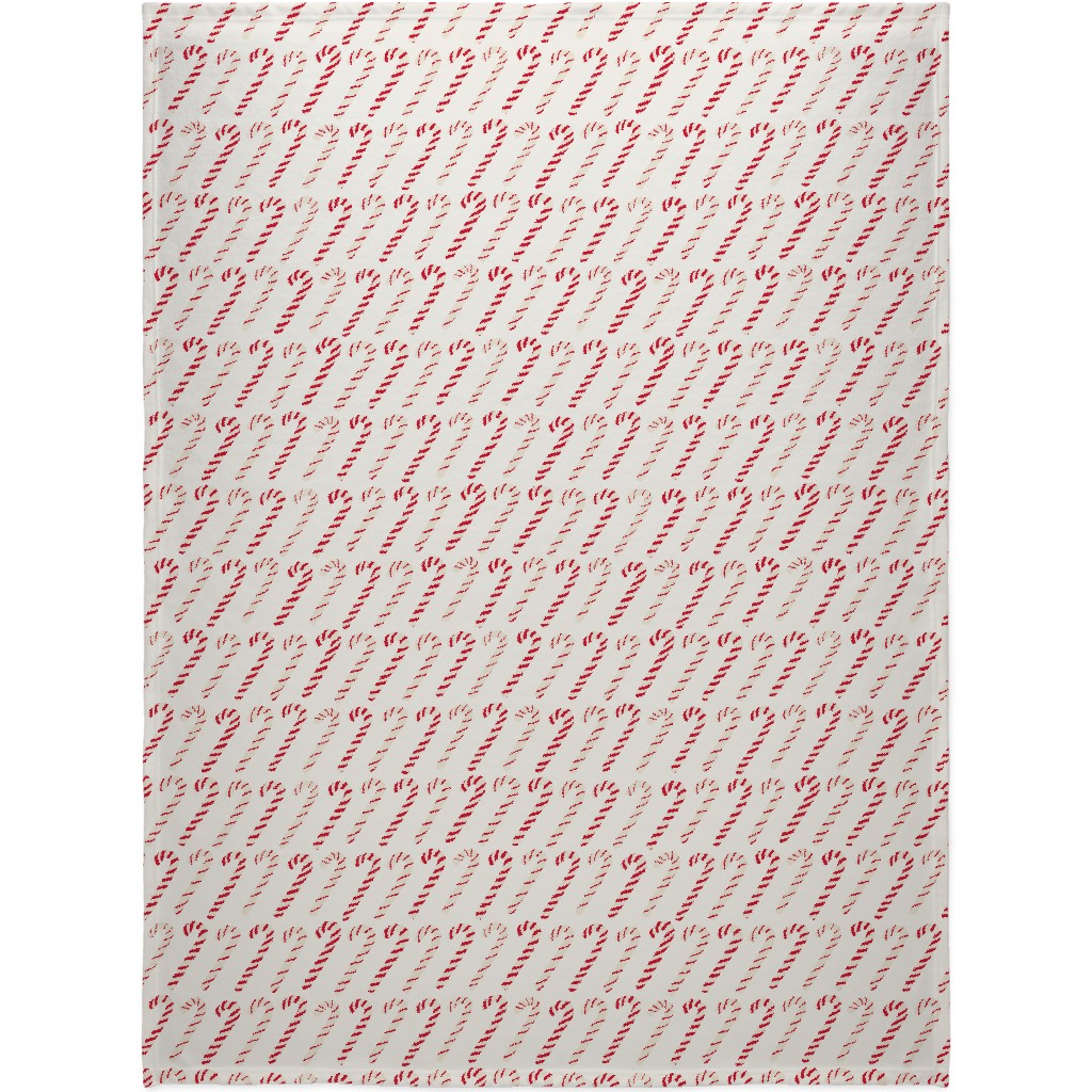 Dancing Candy Canes on White Blanket, Fleece, 60x80, Red, Red