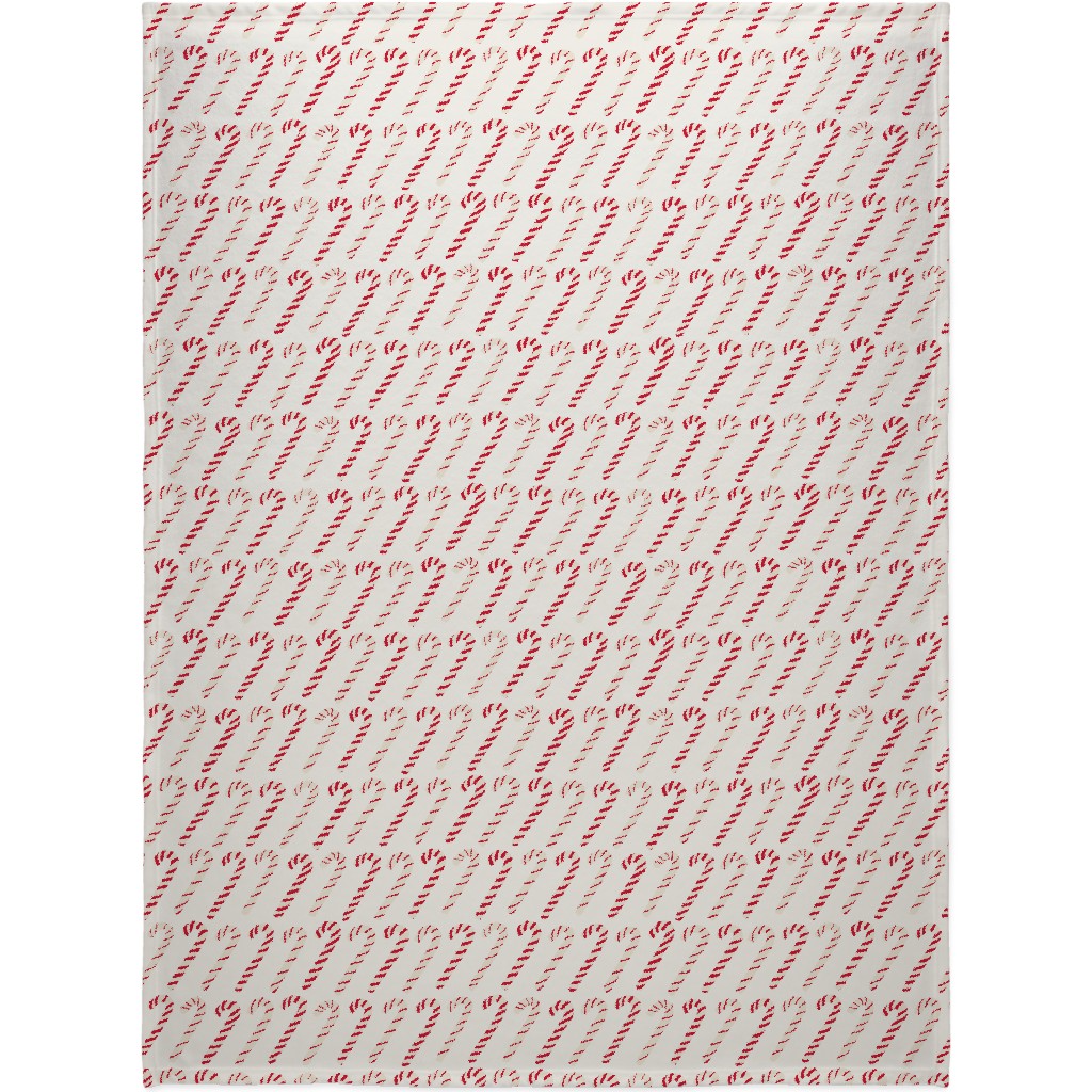 Dancing Candy Canes on White Blanket, Fleece, 60x80, Red