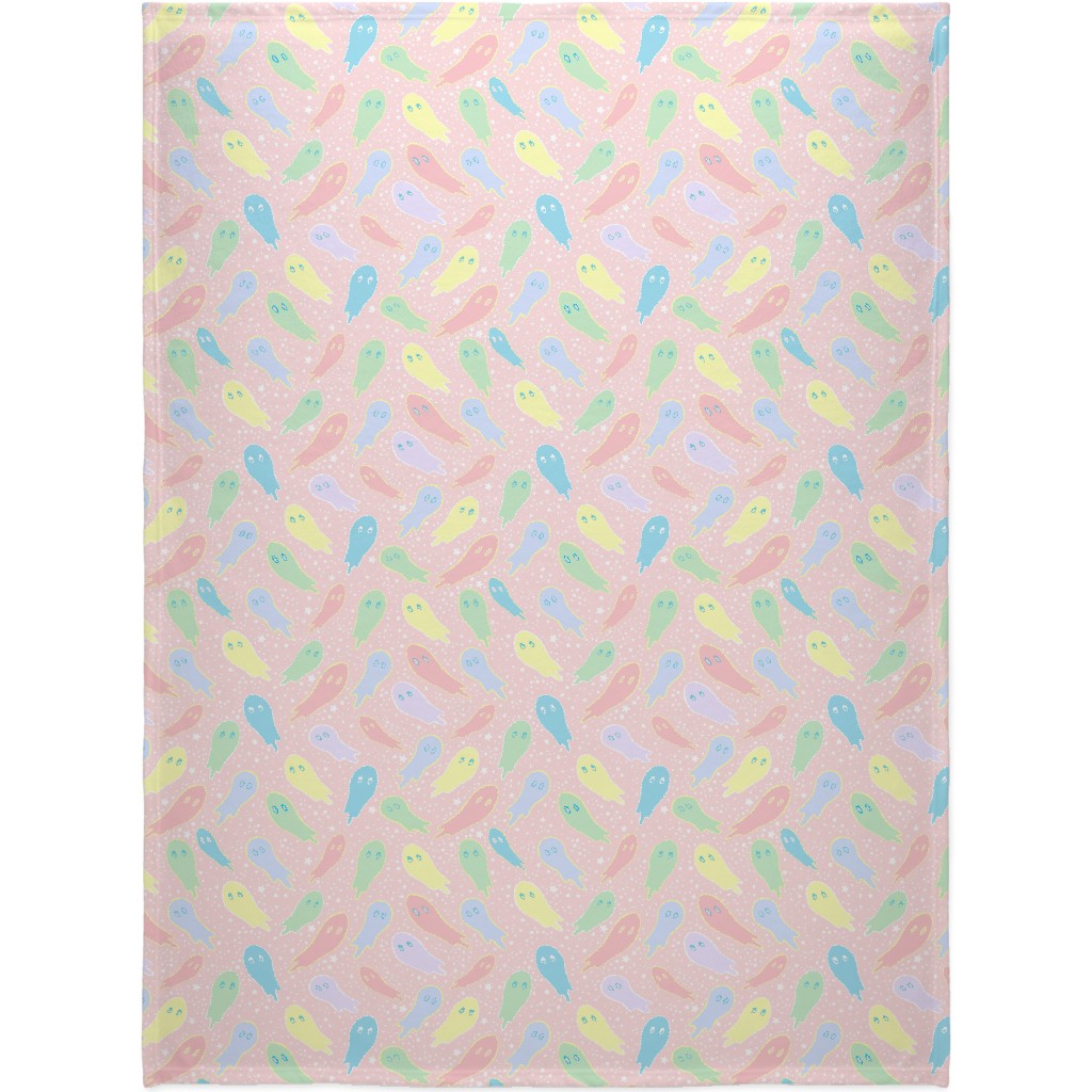 Pastel Ghosts on Pink Blanket, Fleece, 60x80, Multicolor