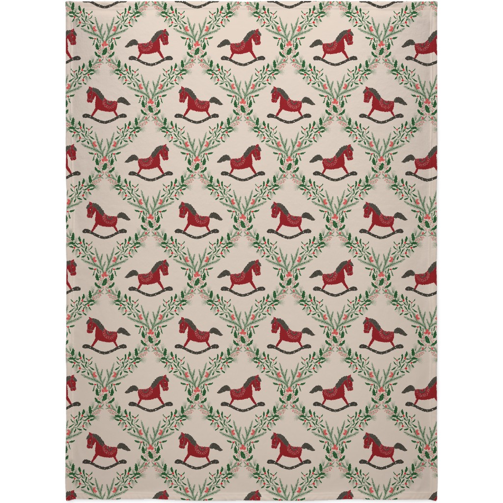Christmas Wreath and Wooden Horse - Multi Blanket, Fleece, 60x80, Multicolor