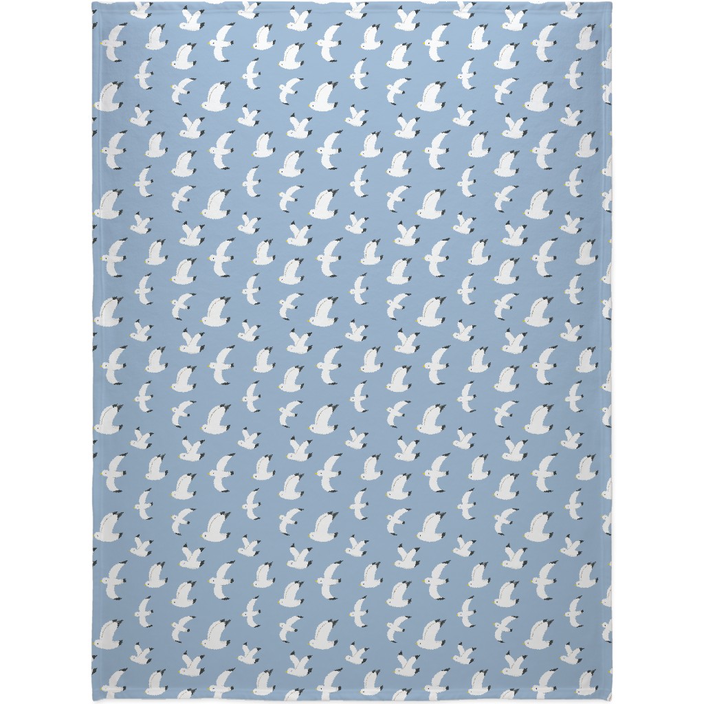 Seagulls in Flight - White on Blue Blanket, Fleece, 60x80, Blue