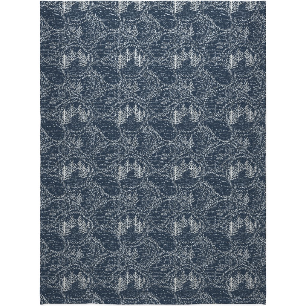 Winter Holiday Toile - Navy Blanket, Fleece, 60x80, Blue