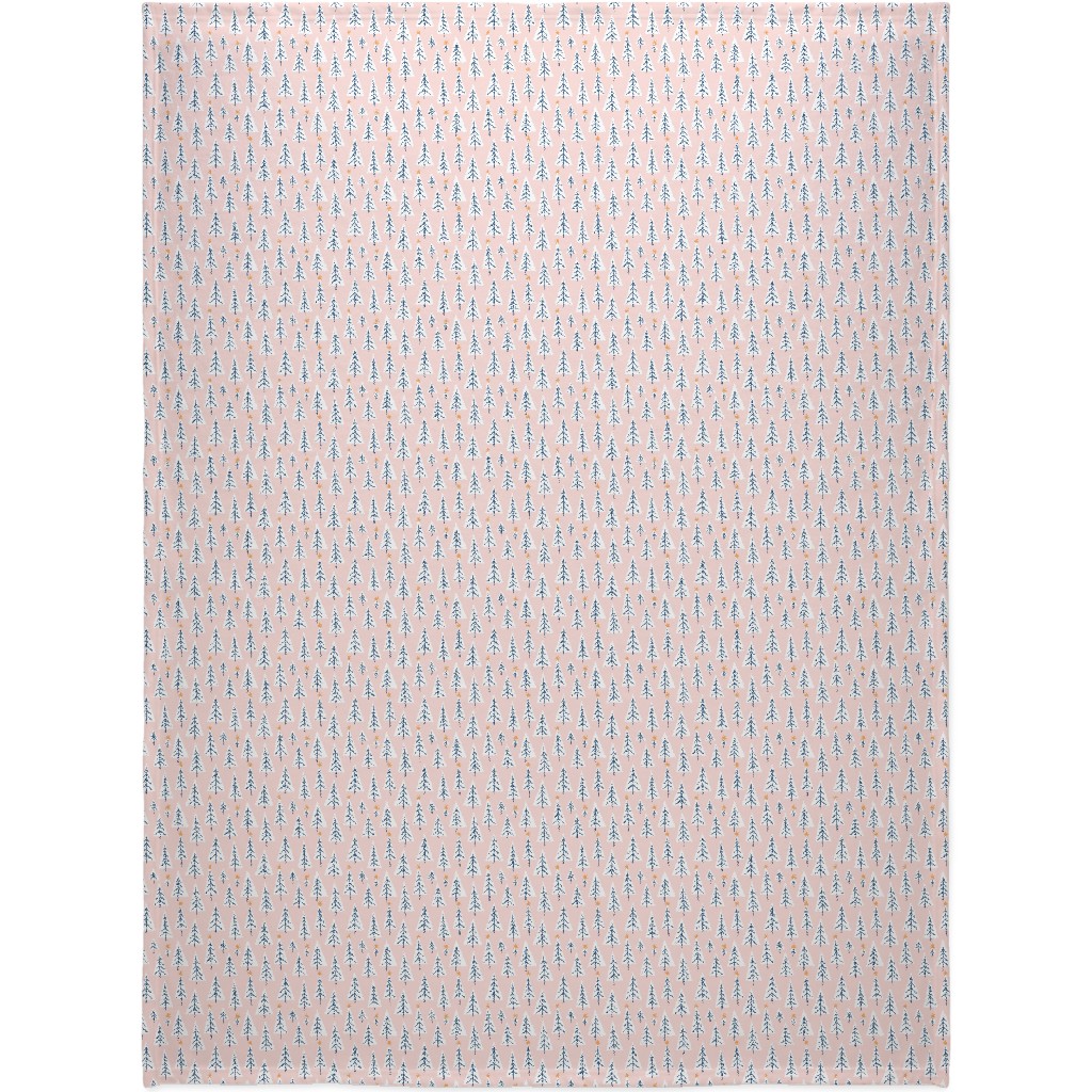 Christmas Forest on Pink Blanket, Fleece, 60x80, Pink, Bright Pink