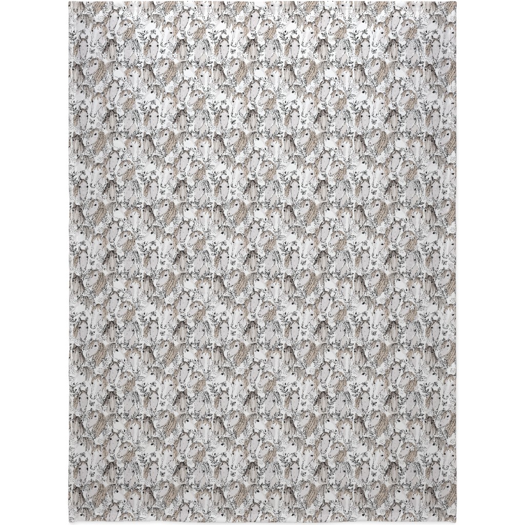 Wild Horses Blanket, Fleece, 60x80, White, Silver Lining