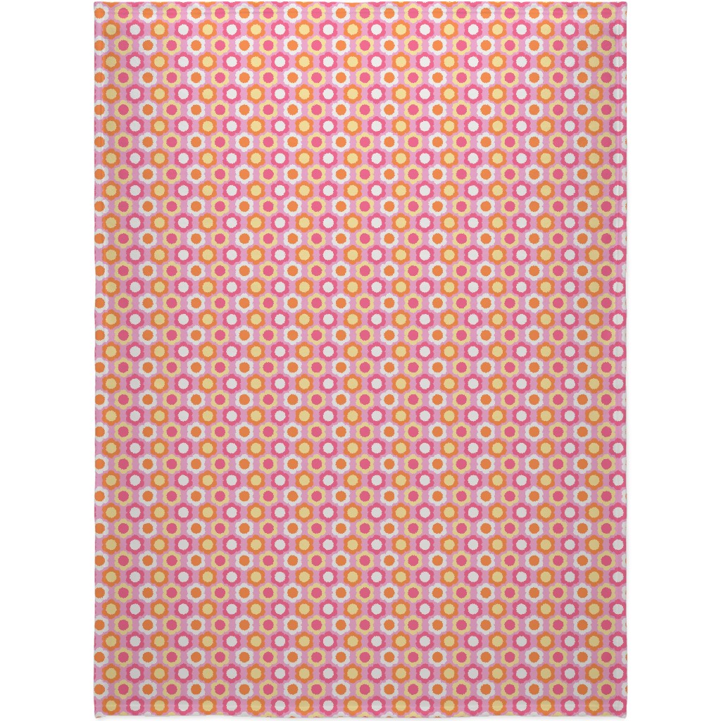 Retro Geometric Flowers - Pink and Orange Blanket, Fleece, 60x80, Pink