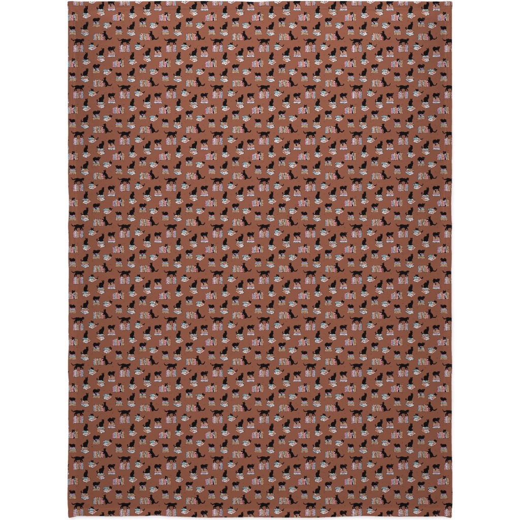 Cats and Books Blanket, Fleece, 60x80, Brown, Sienna Brown