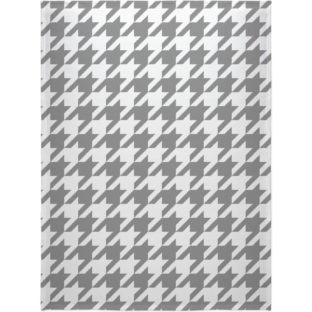 Modern Houndstooth Check - Grey and White Blanket, Fleece, 60x80, Gray