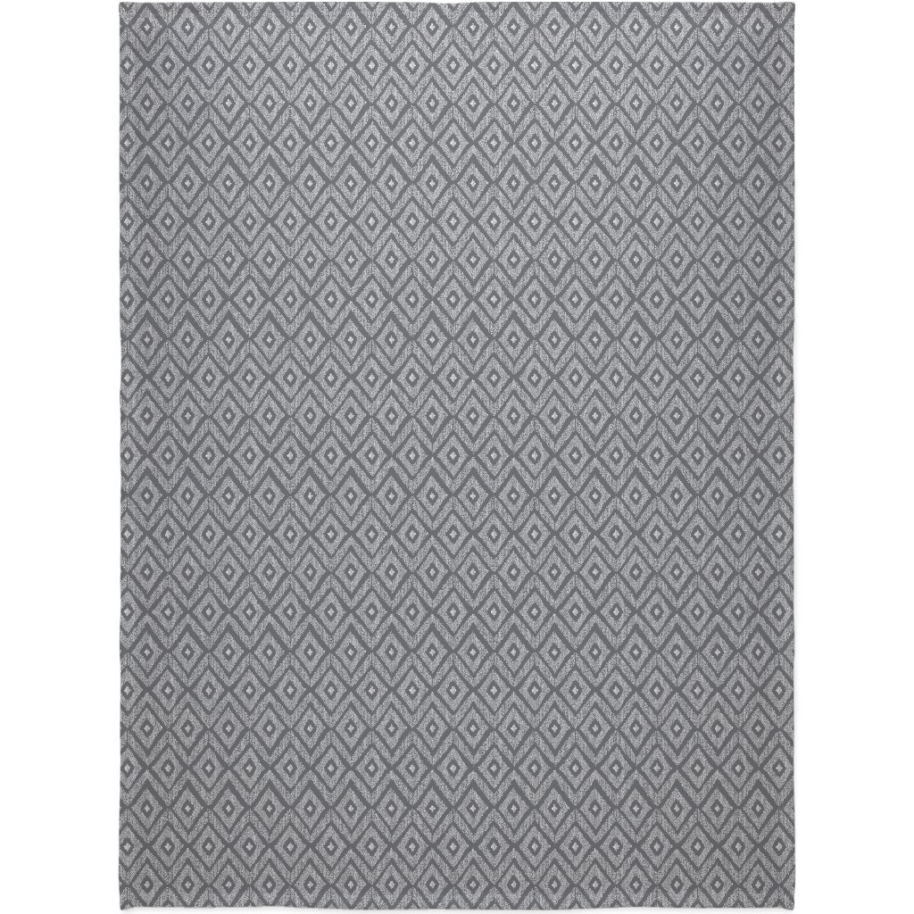 Ikat Blanket, Fleece, 60x80, Gray, Slate