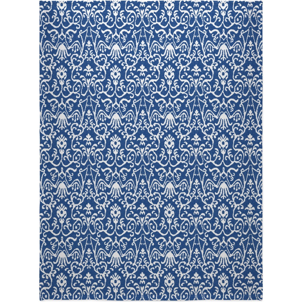 Lucette Ikat - Navy Blanket, Fleece, 60x80, Blue, True Blue