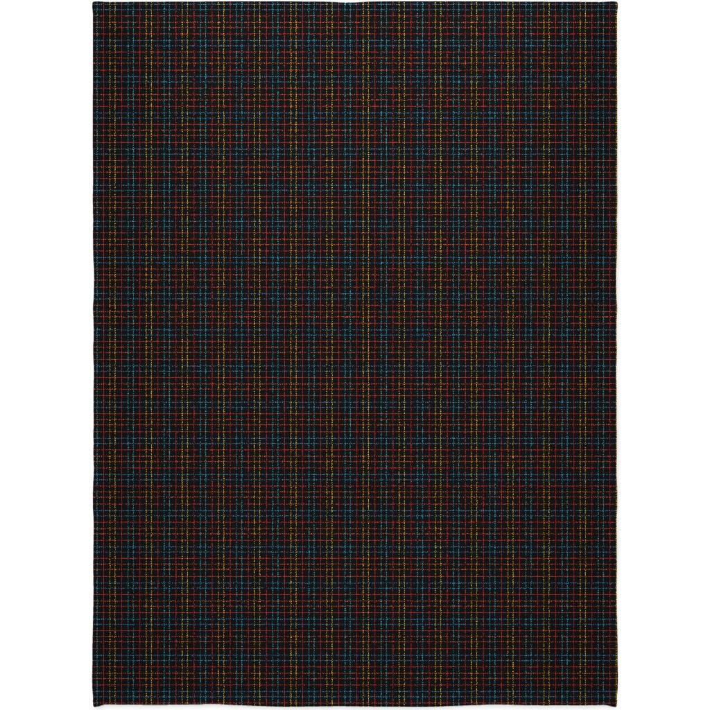 Grid Plaid - Dark Multi Blanket, Fleece, 60x80, Black, Black