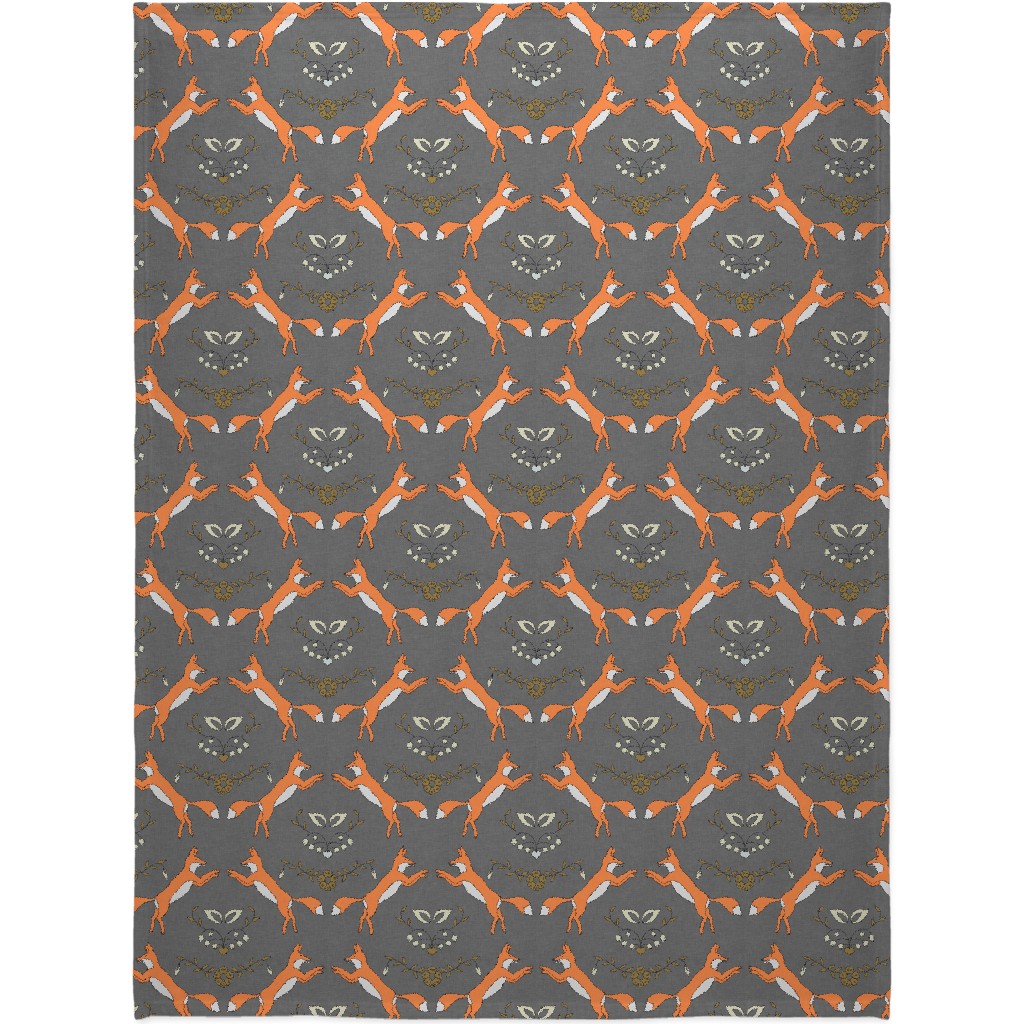 Foxen - Gray and Orange Blanket, Fleece, 60x80, Gray