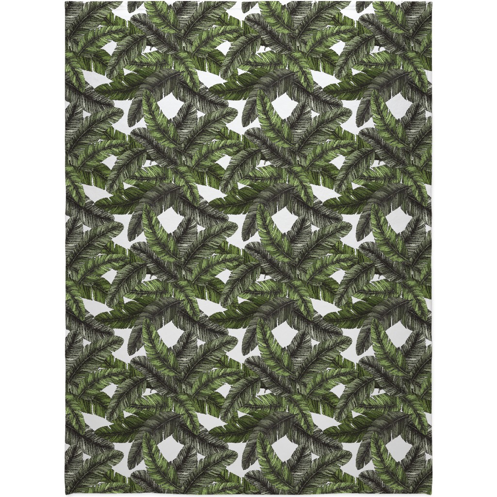 Tropical Palm Leaves - Green Blanket, Fleece, 60x80, Green