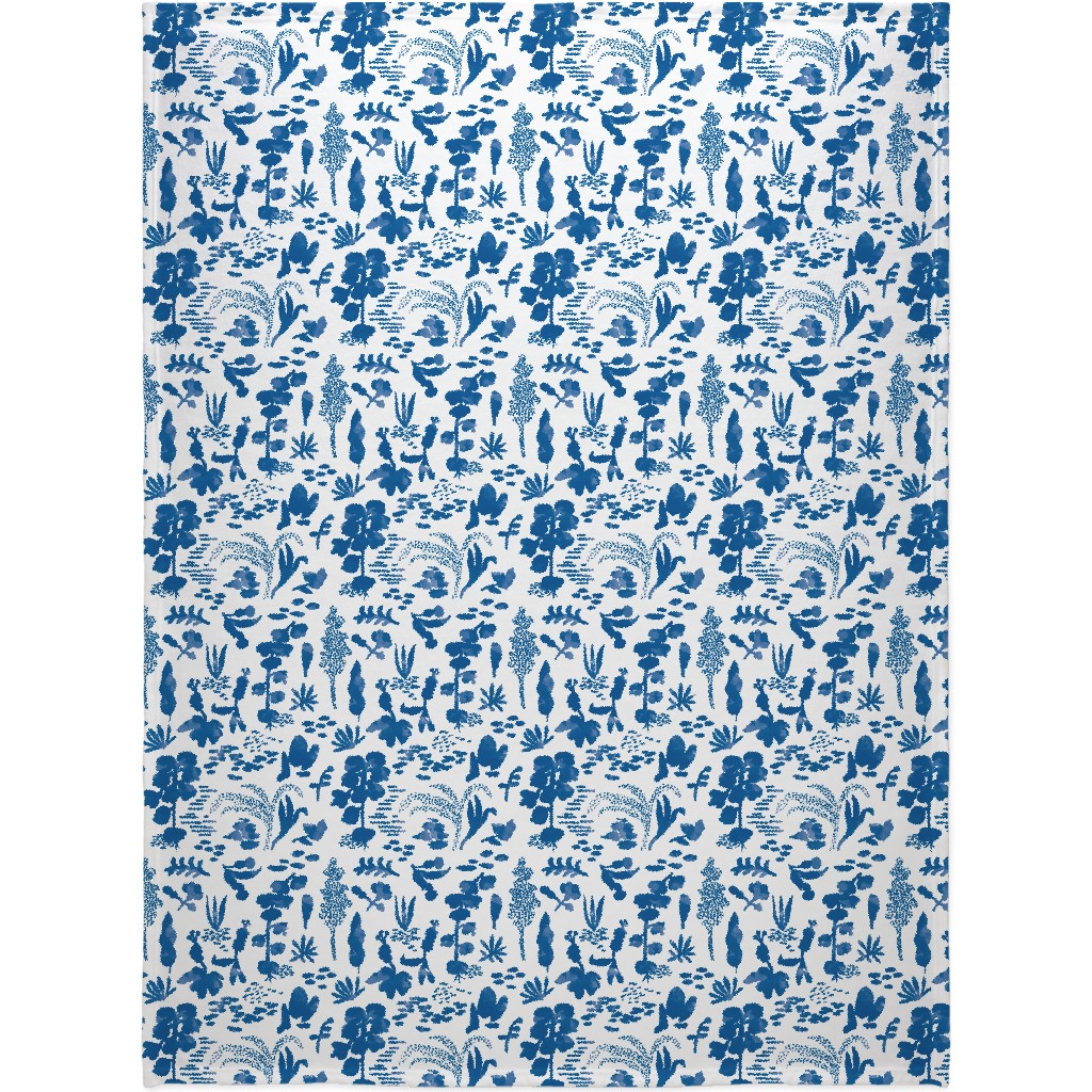 Blue and White Garden Blanket, Fleece, 60x80, Blue