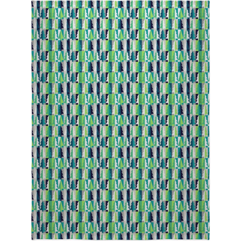 Winter Pine Tree Forest - Green Blanket, Fleece, 60x80, Green, Classic Green