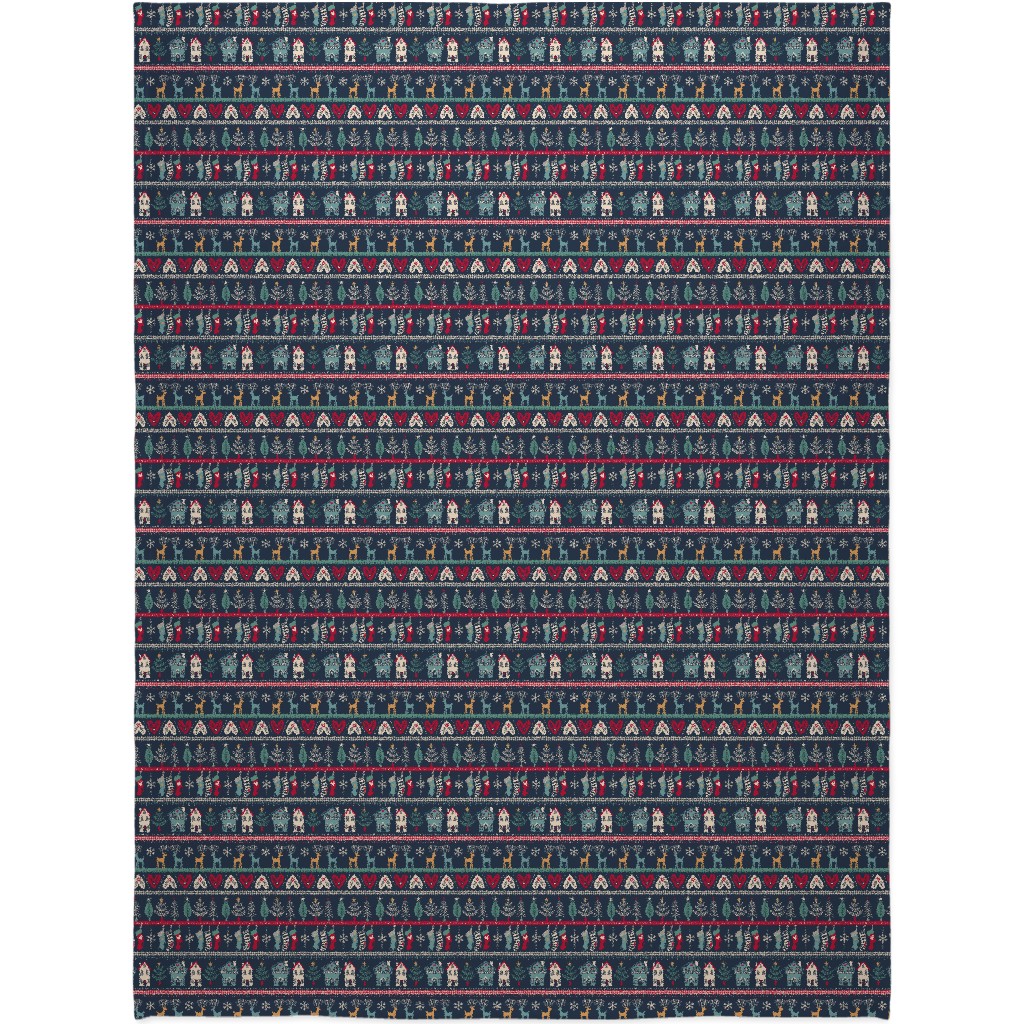 Vintage Nordic Christmas Blanket, Fleece, 60x80, Multicolor