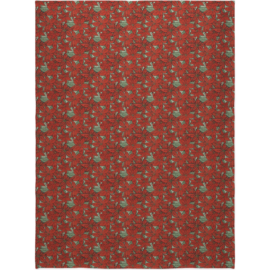 Wild Poinsettias Blanket, Fleece, 60x80, Red, Red