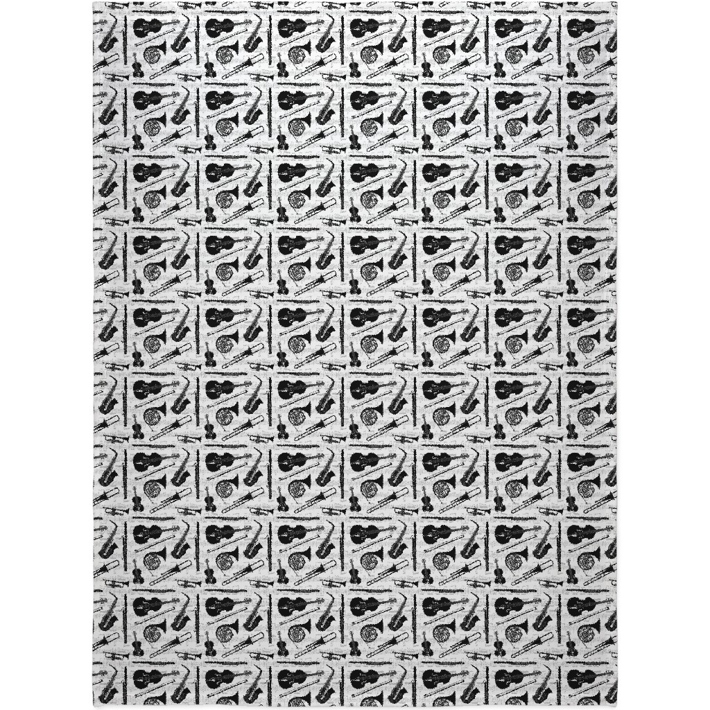 Musical Instruments Blanket, Fleece, 60x80, White, White