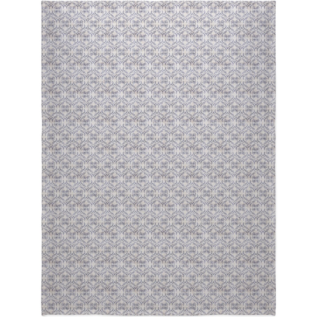 French Linen Geo Floral Blanket, Fleece, 60x80, Gray, Gray