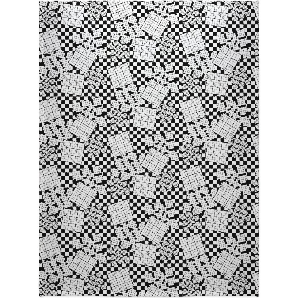 the Daily Puzzles - Black and White Blanket, Fleece, 60x80, Black, Black