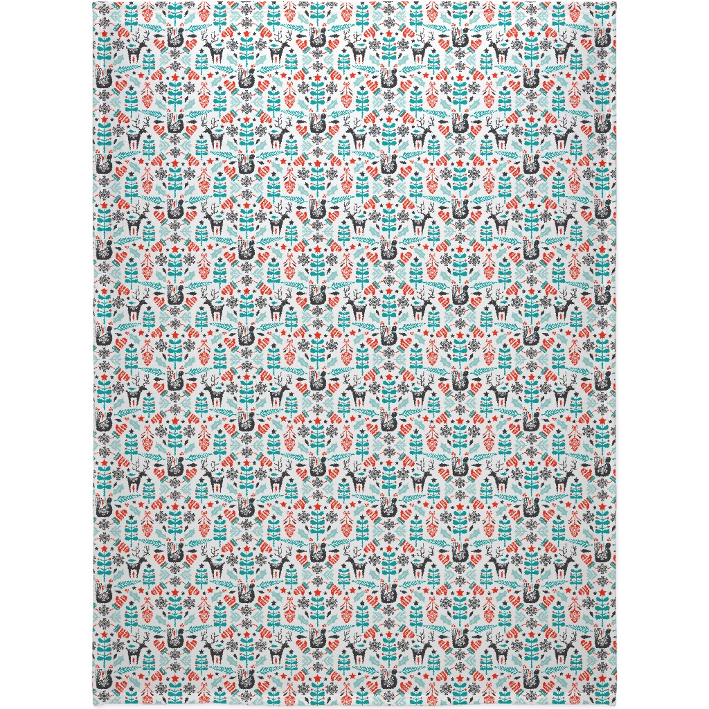 Hygge Folk Art Christmas Blanket, Fleece, 60x80, Multicolor