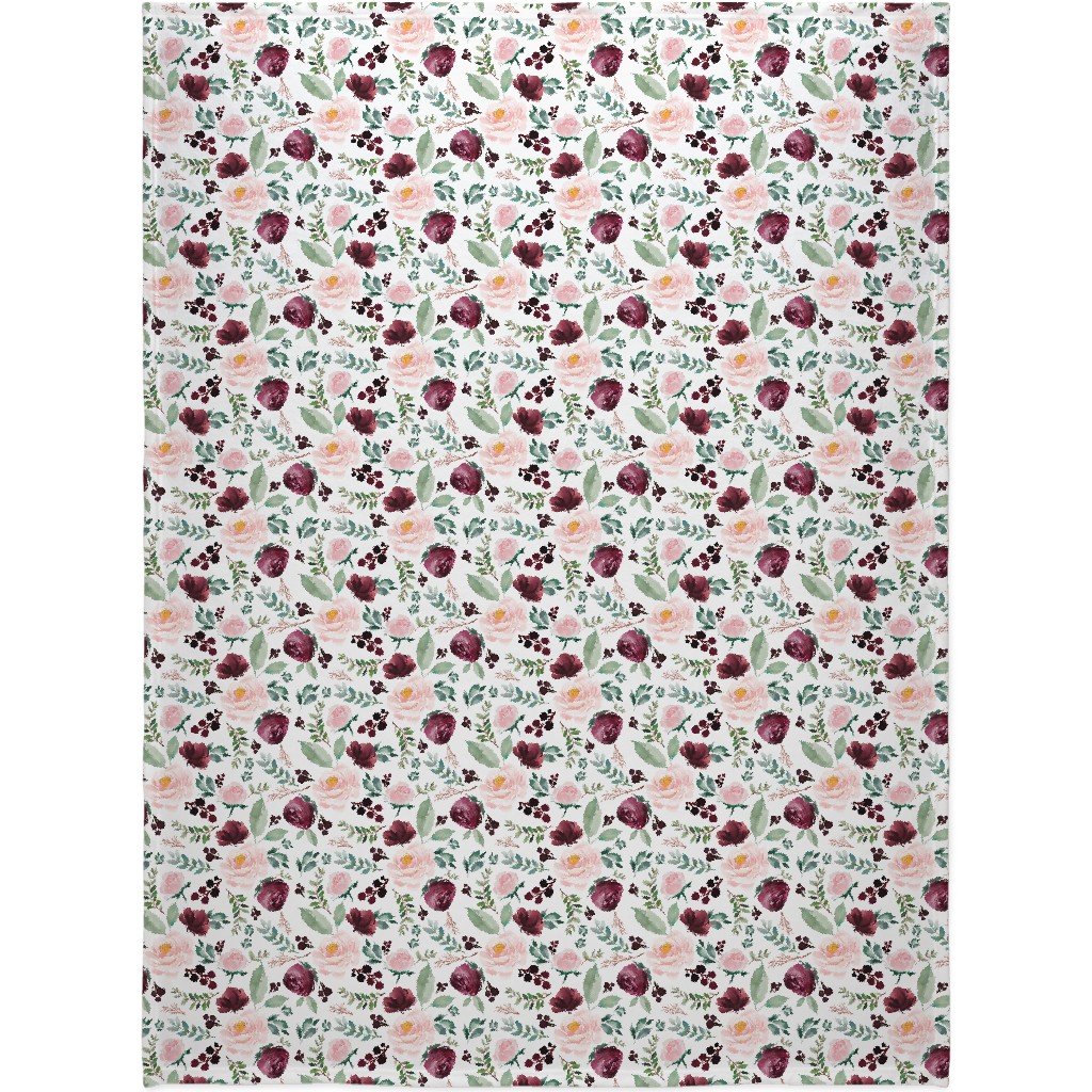 Wild At Heart Florals on White Blanket, Fleece, 60x80, Pink