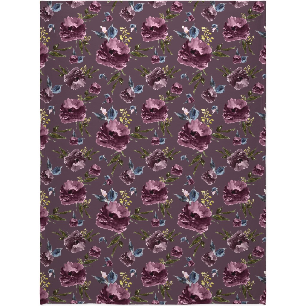 Amaranda Blooms - Plum Blanket, Fleece, 60x80, Purple