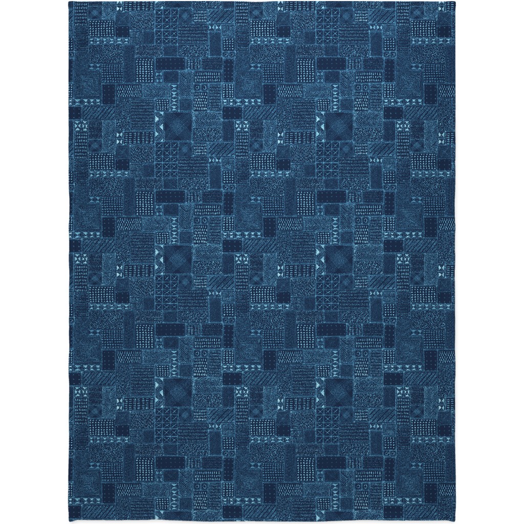 African Tribal Mud Cloth - Indigo Blanket, Fleece, 60x80, Blue, True Blue