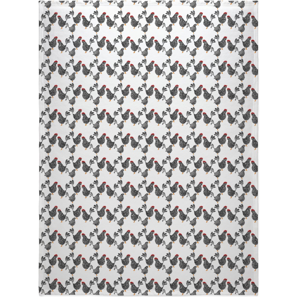 Chick Chick Chickens - Black and White Blanket, Fleece, 60x80, White