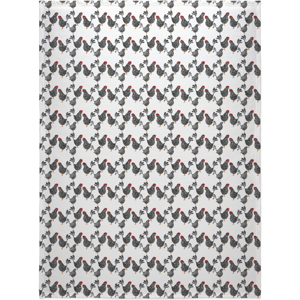 Chick Chick Chickens - Black and White Blanket, Fleece, 60x80, White, White