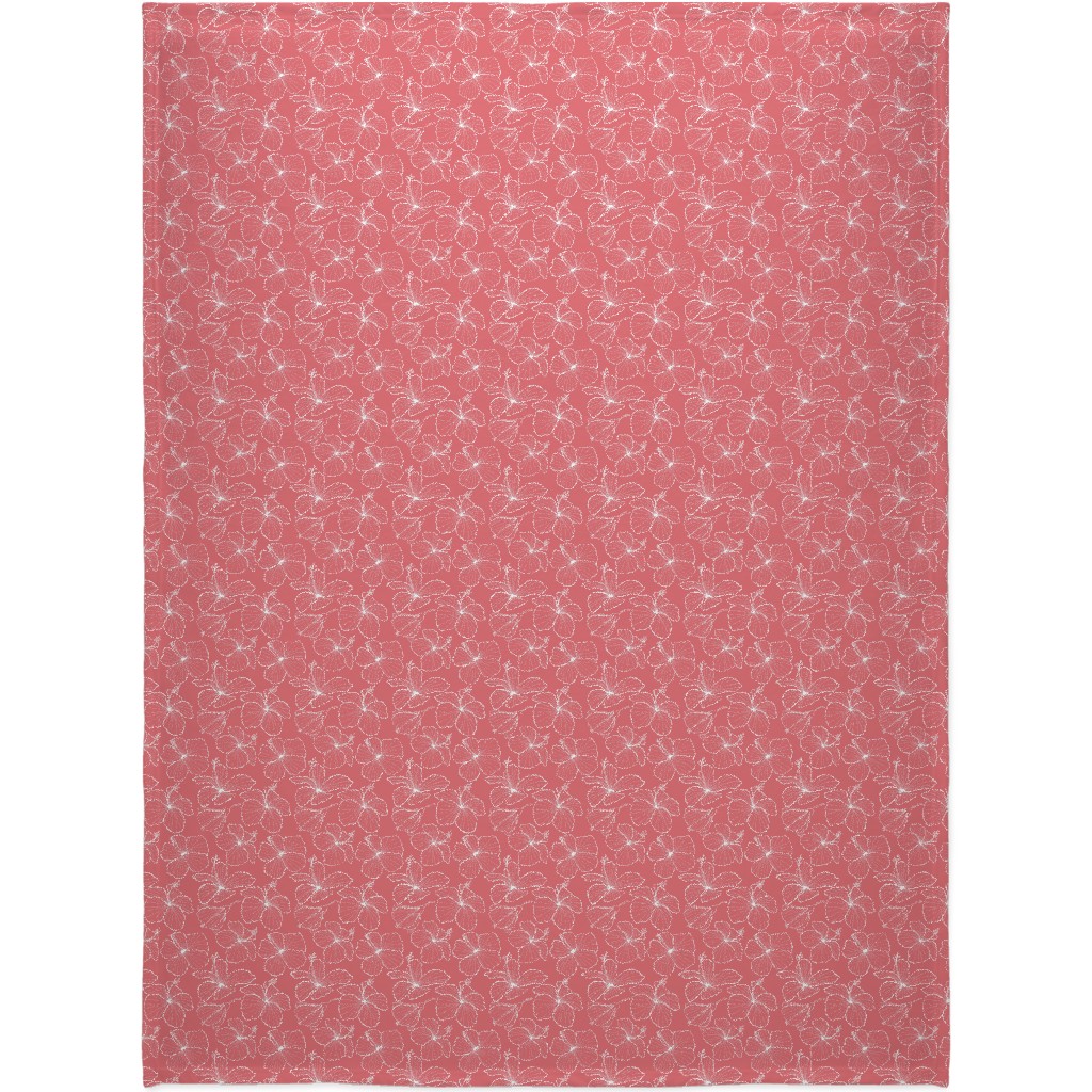 Hibiscus Line Art - Pink Blanket, Fleece, 60x80, Pink