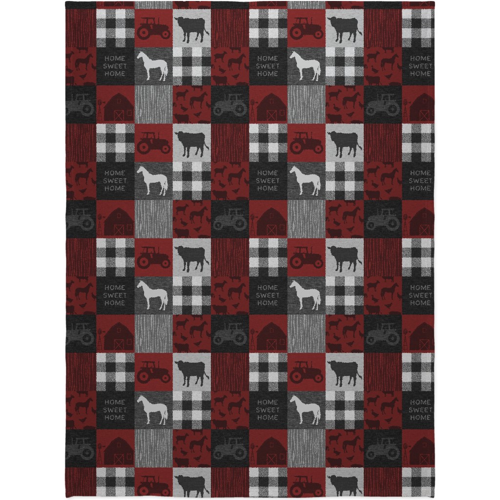Home Sweet Home Farm - Red and Black Blanket, Fleece, 60x80, Red
