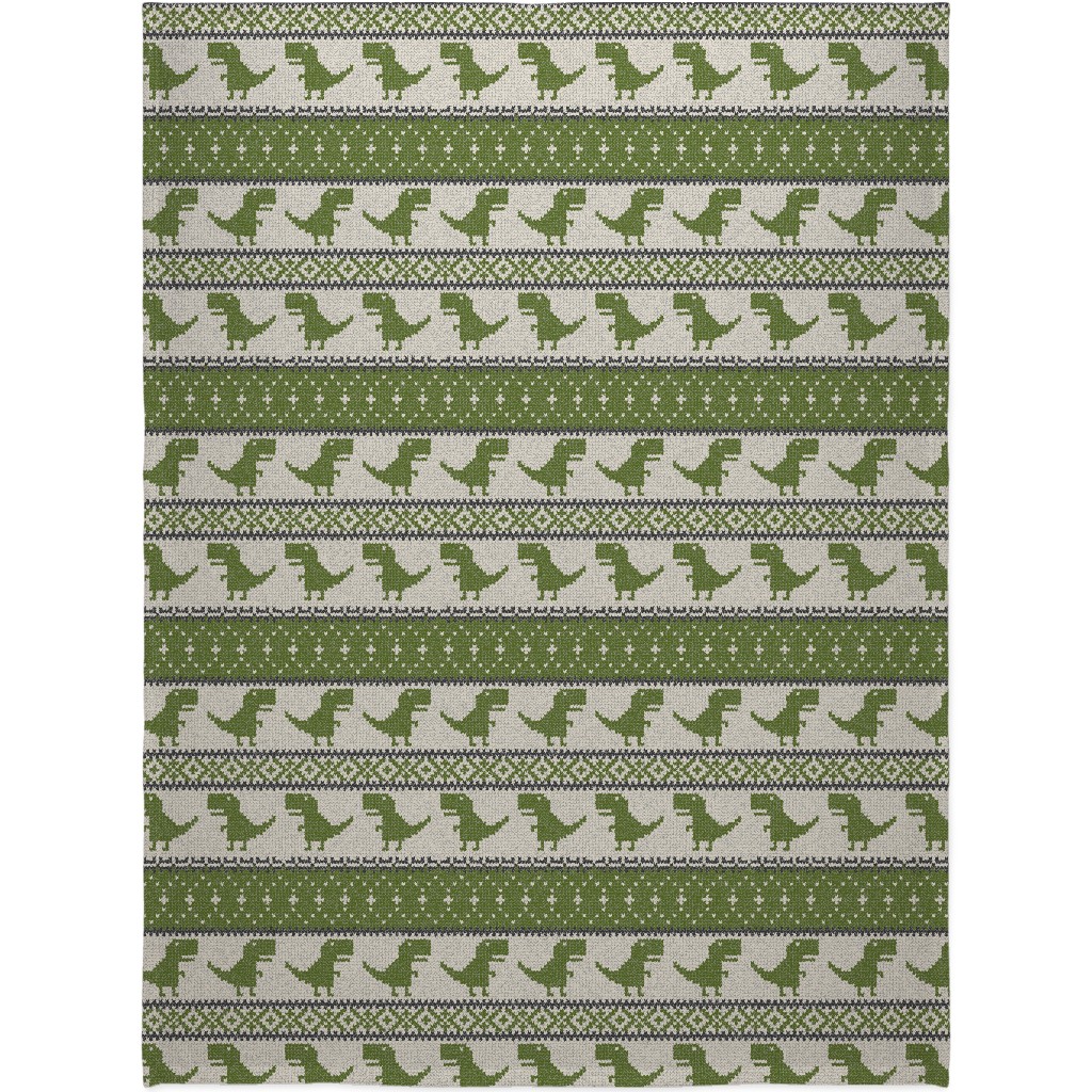 Dino Fair Isle - Green Blanket, Fleece, 60x80, Green