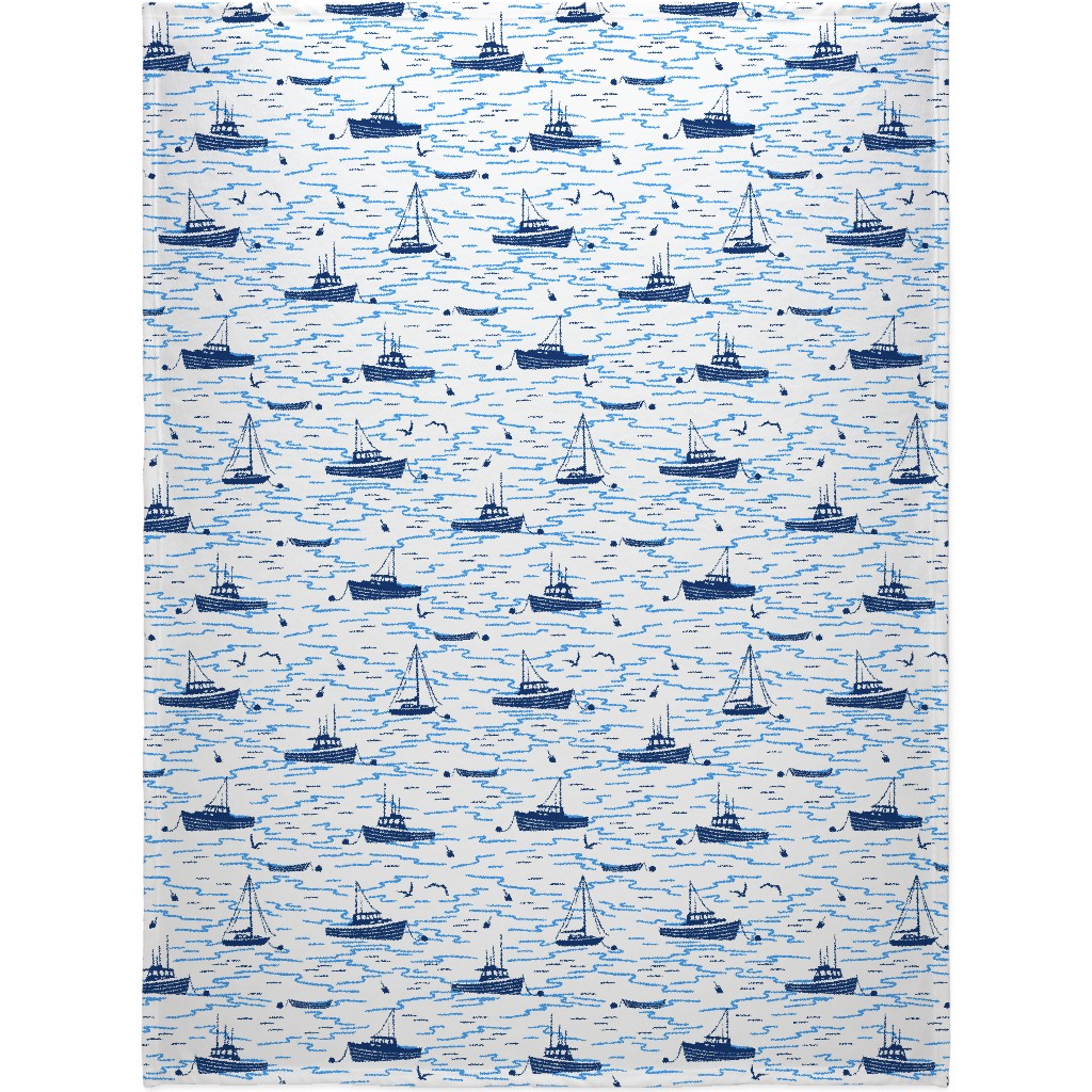 Harbor Boats - Blue Blanket, Fleece, 60x80, Blue, True Blue