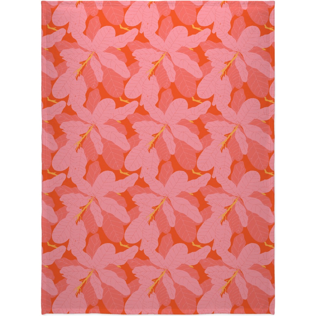Tropical Banana Leaves - Coral Spice Blanket, Fleece, 60x80, Pink