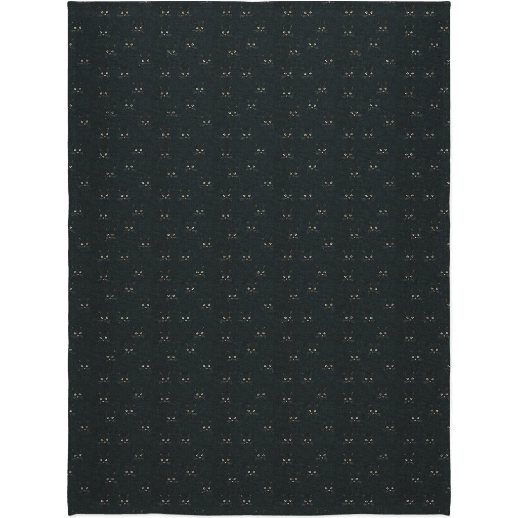 Cat Face - Black Blanket, Fleece, 60x80, Black