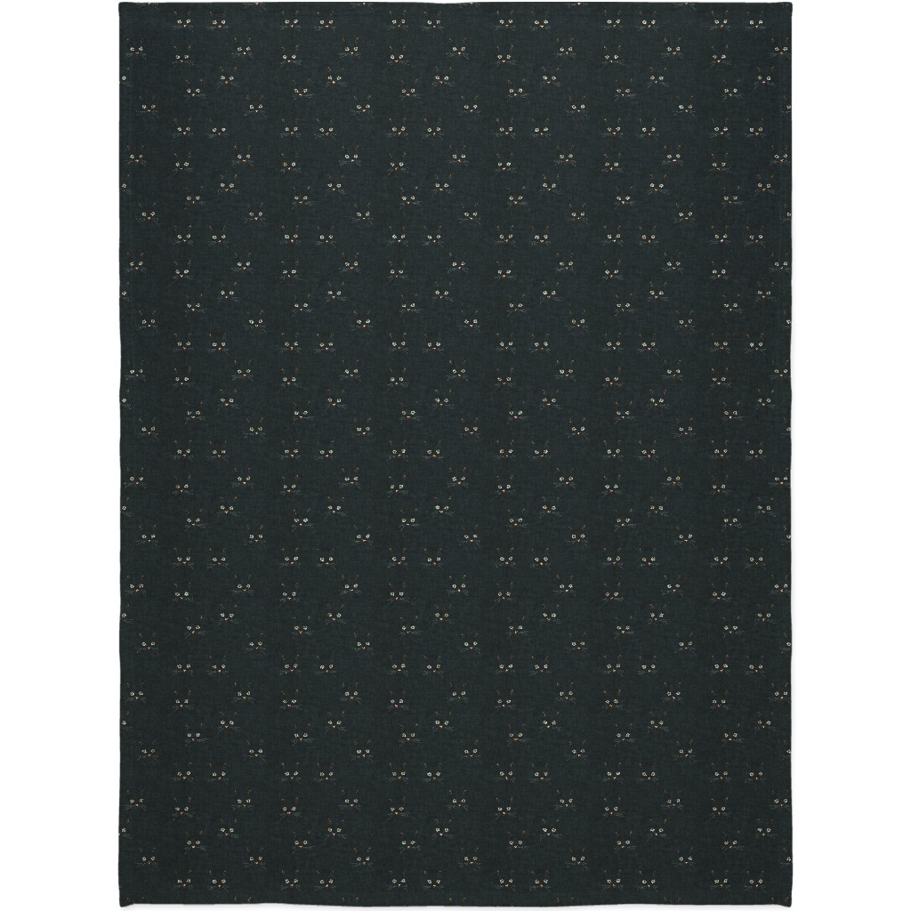 Cat Face - Black Blanket, Fleece, 60x80, Black, Black