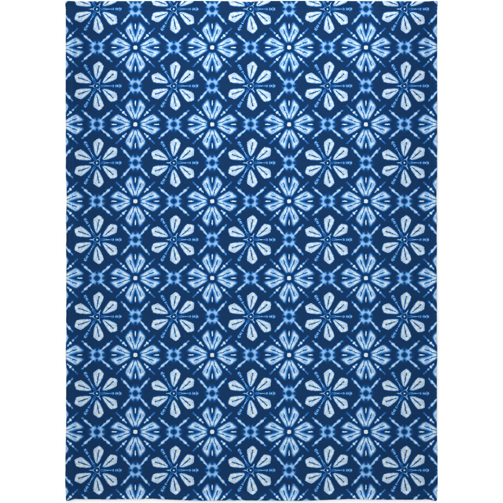 Shibori Flowers Blanket, Fleece, 60x80, Blue