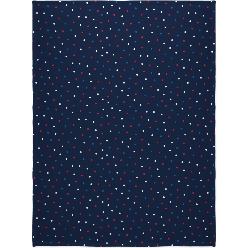 Mixed Polka Dots - Red White and Royal on Navy Blue Blanket, Fleece, 60x80, Blue
