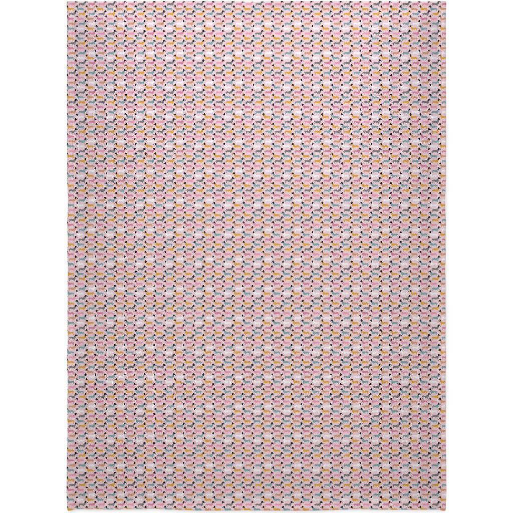 Retro Dachshund Dogs Blanket, Fleece, 60x80, Pink, Bloom