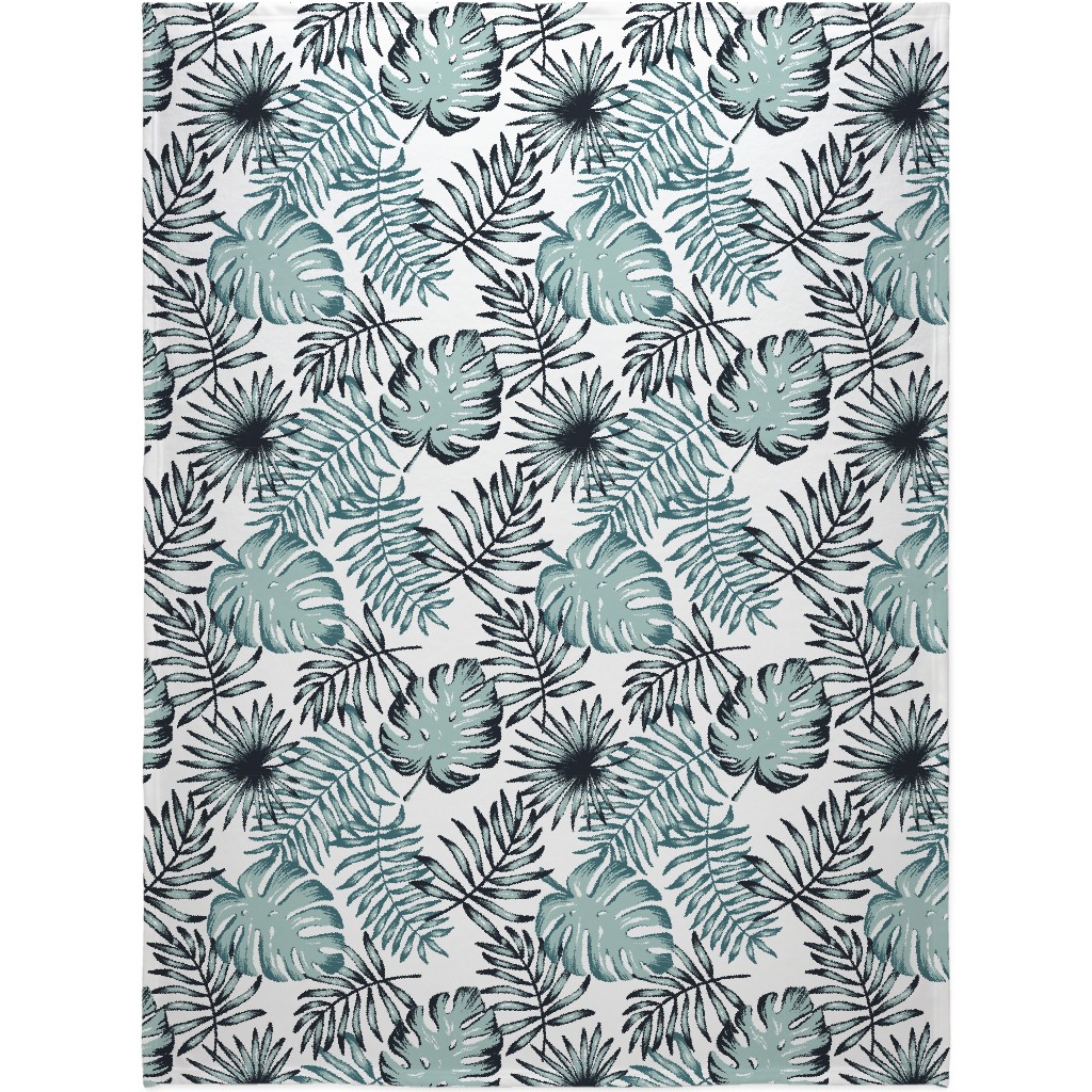 Tropical Leaves - Green Blanket, Fleece, 60x80, Green, Classic Green