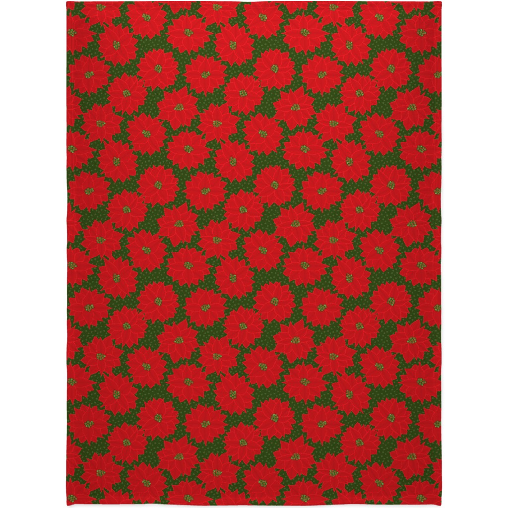 Christmas Poinsettia on Green Blanket, Fleece, 60x80, Red