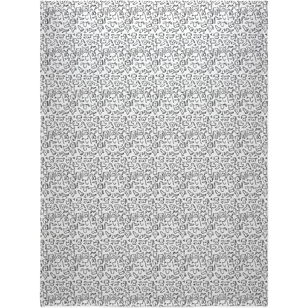 Playful Pups - Black and White Blanket, Fleece, 60x80, White, White