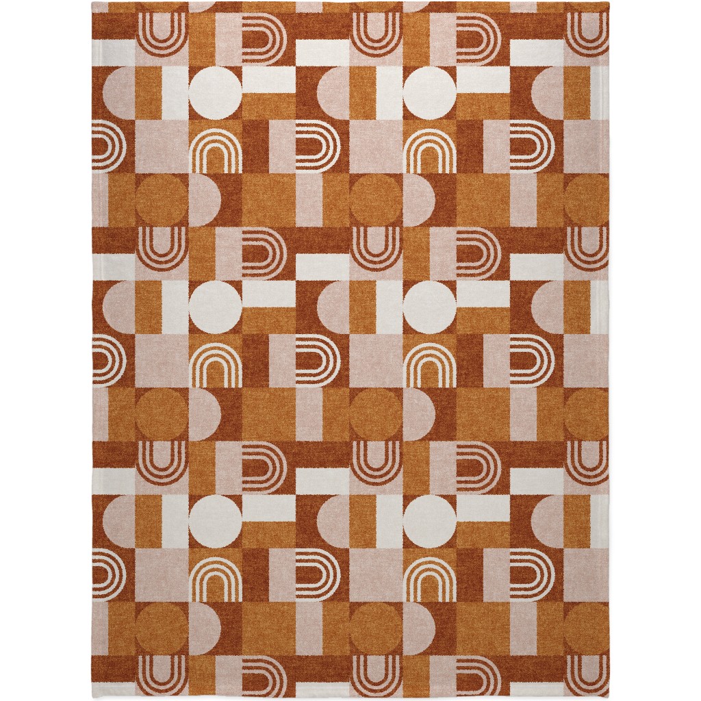 Aria Geometric Patchwork - Orange Blanket, Fleece, 60x80, Orange