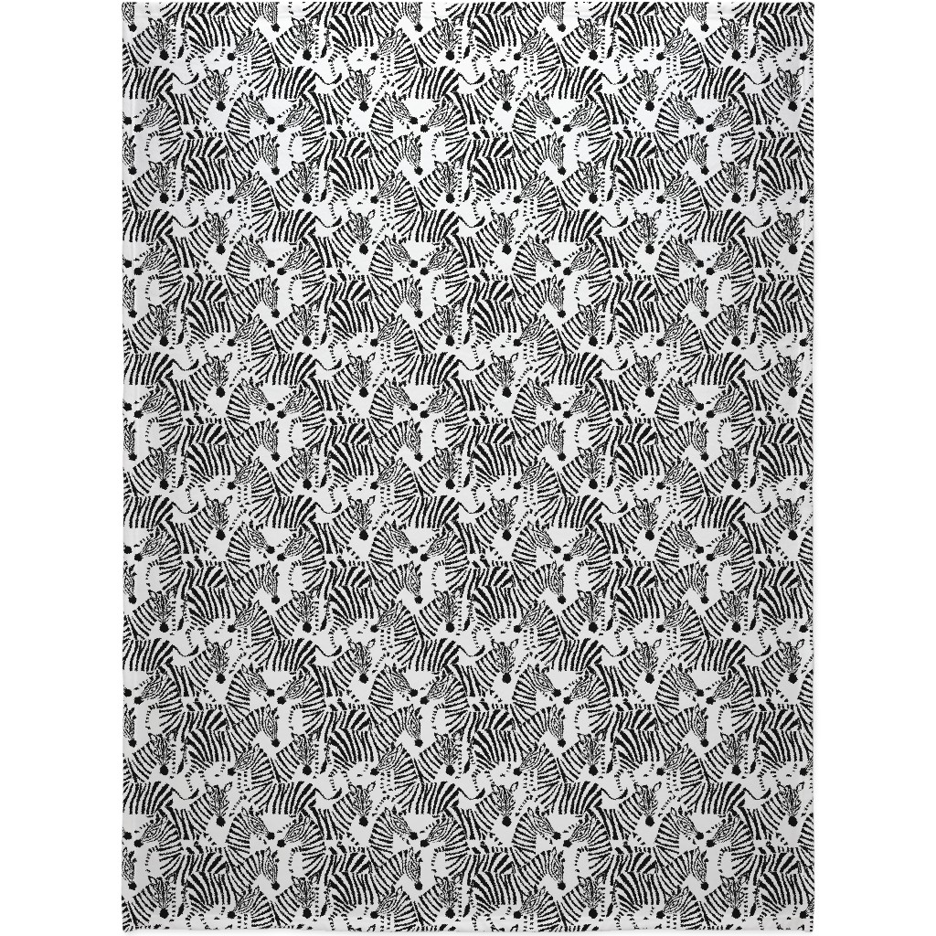 Zebras - Black & White Blanket, Fleece, 60x80, Black