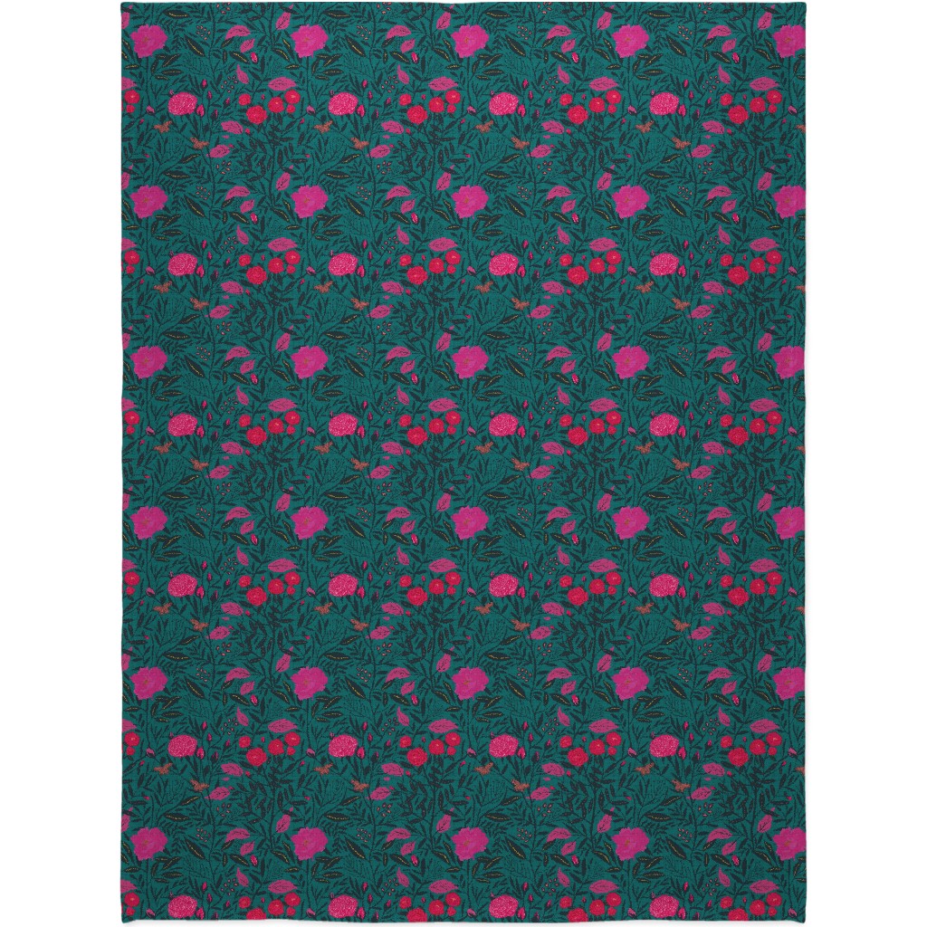 Modern Chintz Blanket, Fleece, 60x80, Green, Classic Green