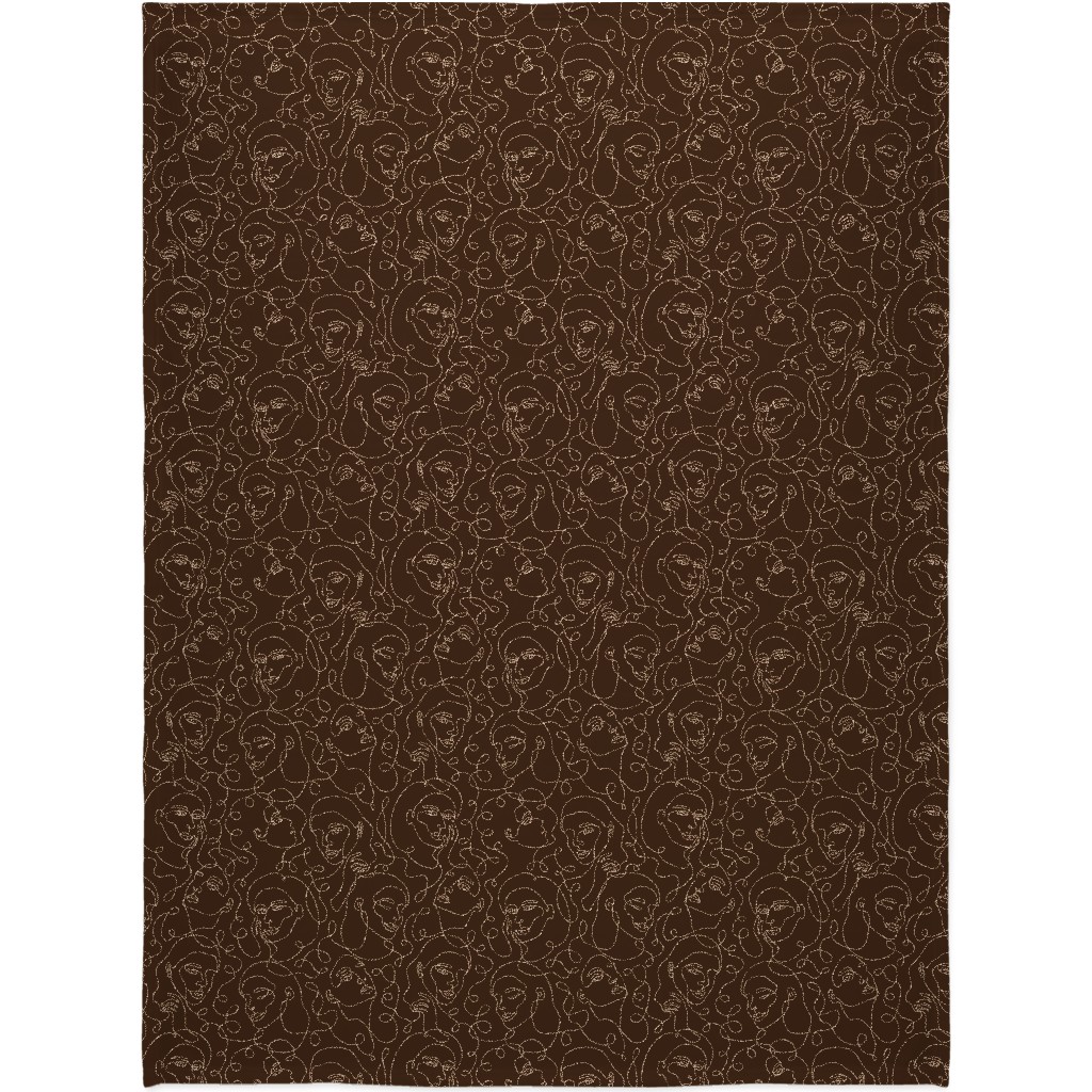 Hand Drawn Women Blanket, Fleece, 60x80, Brown, Dark Chocolate