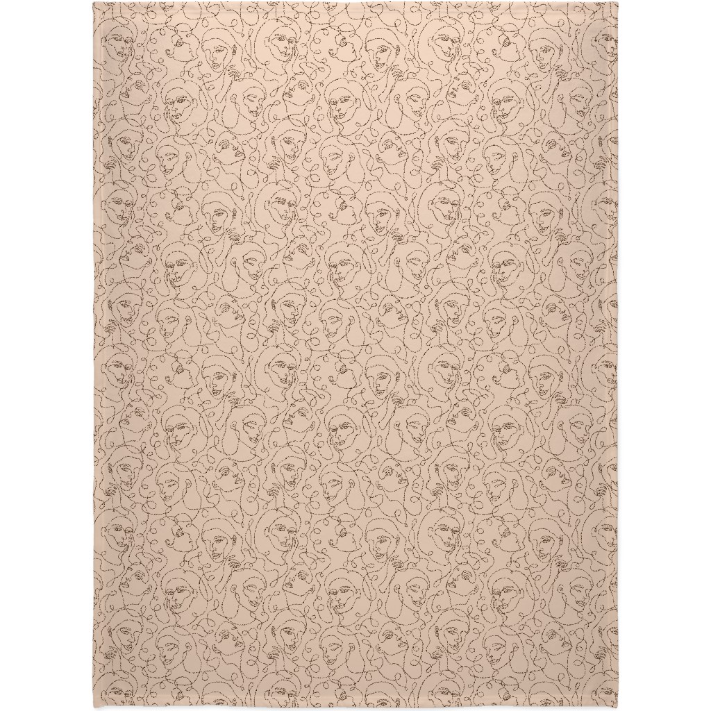 Hand Drawn Women Blanket, Fleece, 60x80, Beige, Sand