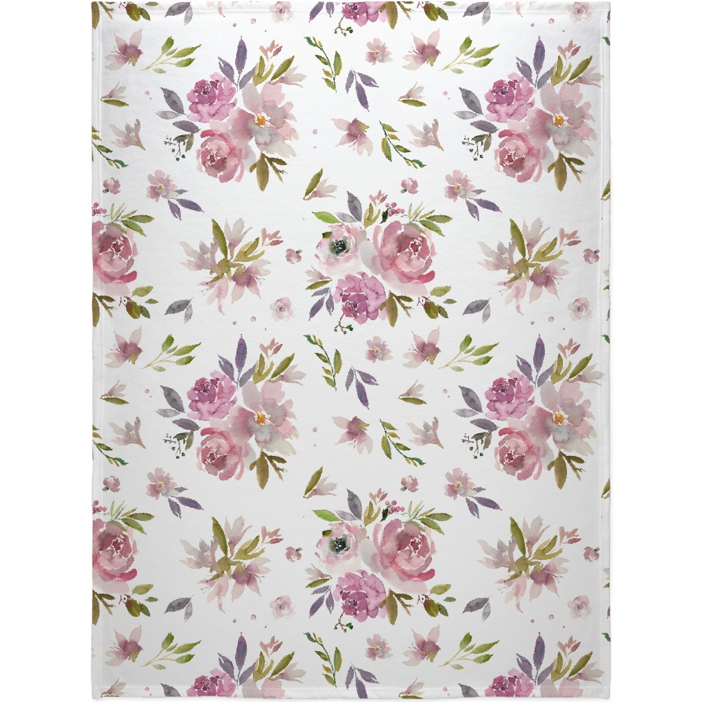 Watercolor Mauve Floral - Pink and Purple Blanket, Fleece, 60x80, Pink, Bright Pink