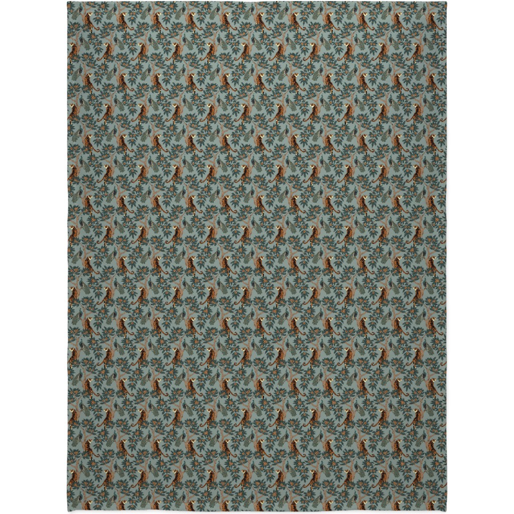 Tiger and Peacock - Blue Blanket, Fleece, 60x80, Blue, True Blue