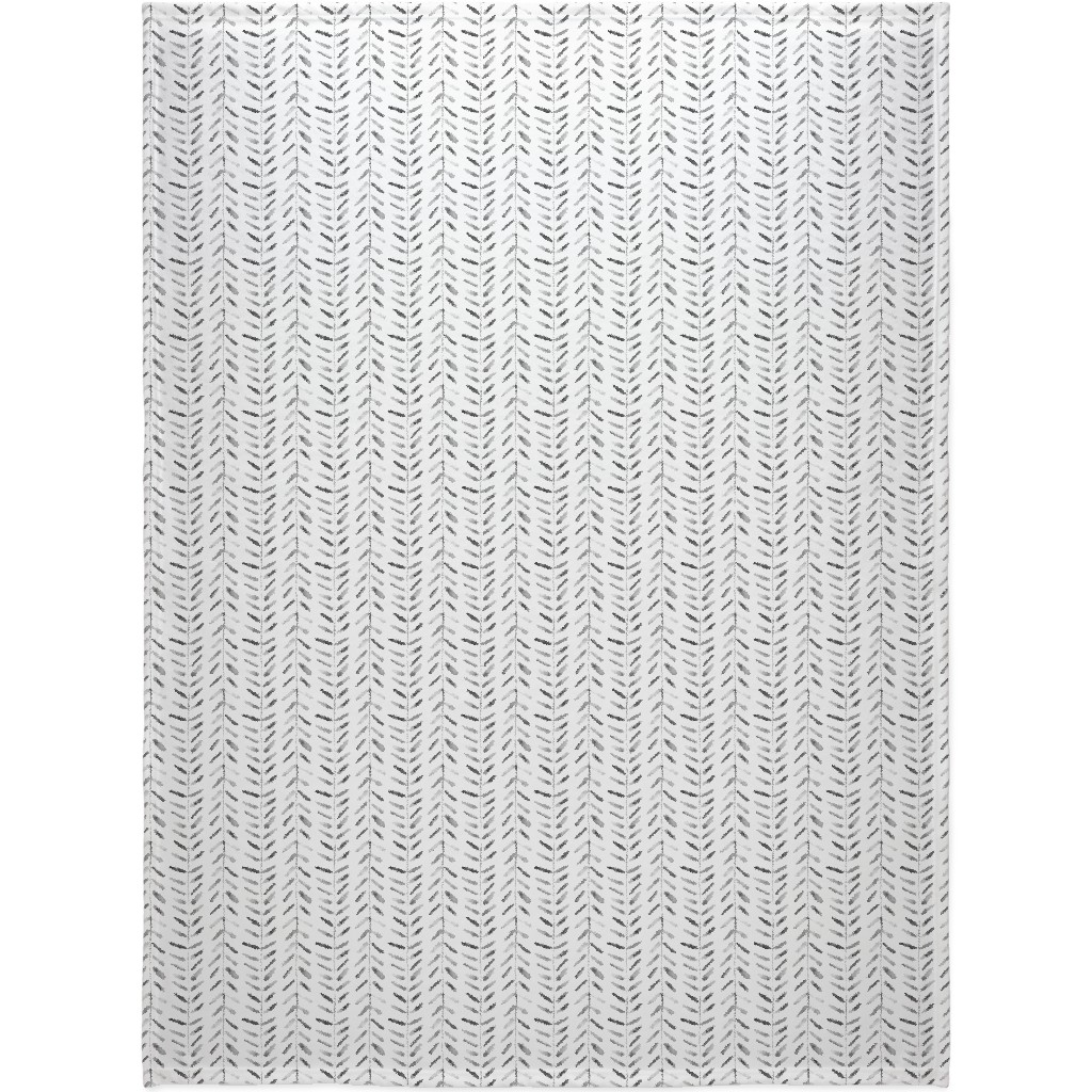 Noir Watercolor Abstract Geometrical Pattern for Modern Home Decor Bedding Nursery Painted Brush Strokes Herringbone Blanket, Plush Fleece, 60x80, White, White